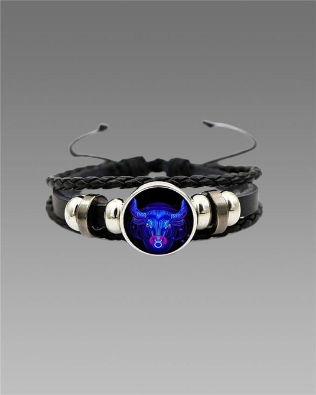 Zodiac Constellation Black Leather Bracelet