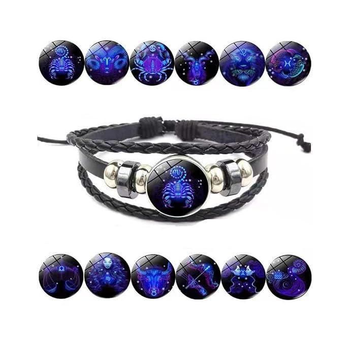 Zodiac Constellation Black Leather Bracelet