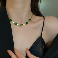 Crystal Necklace & Bracelet Set (Oval Green )