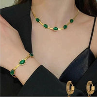 Crystal Necklace & Bracelet Set (Oval Green )