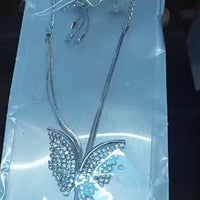 Silver Butterfly Necklace Set with Crystal Earrings
