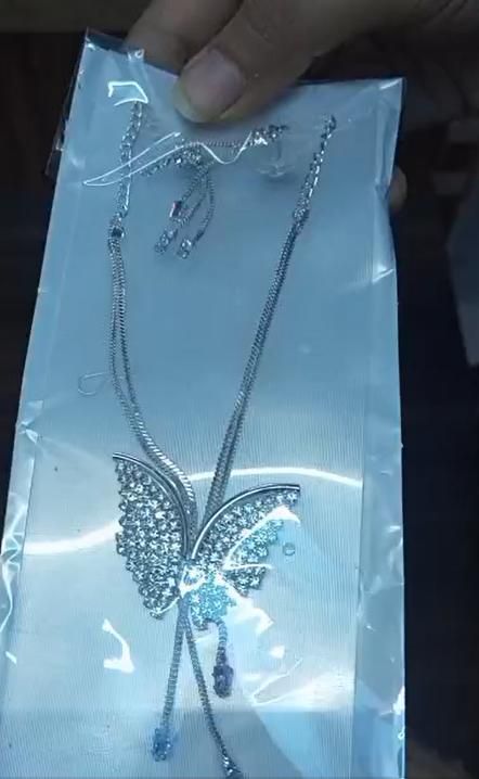 Silver Butterfly Necklace Set with Crystal Earrings