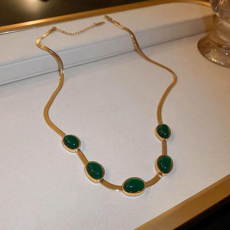 Crystal Necklace & Bracelet Set (Oval Green )