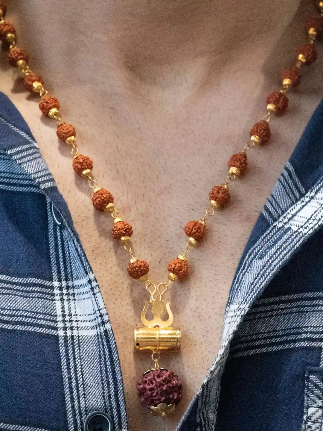 Shiv Trishul Pendant with Rudraksha Chain