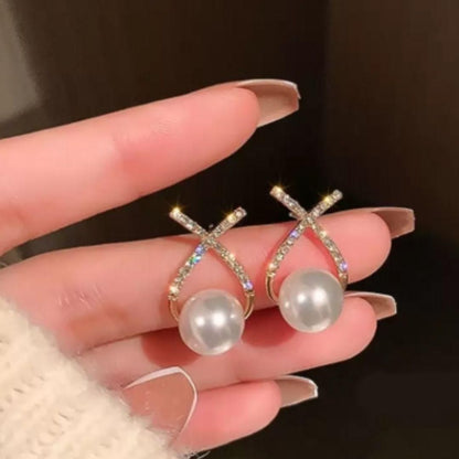 Korean Cross Pearl Stud Earrings
