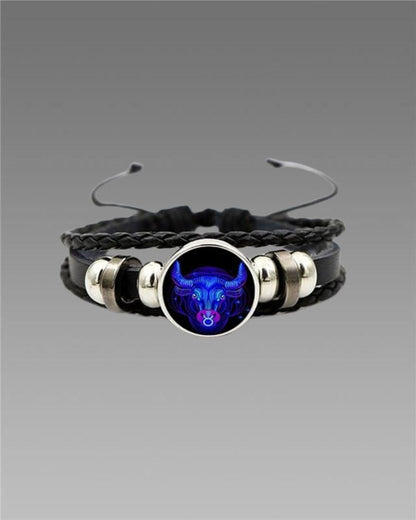 Zodiac Constellation Black Leather Bracelet