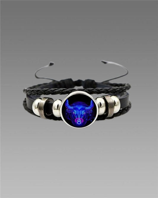 Zodiac Constellation Black Leather Bracelet