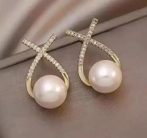 Korean Cross Pearl Stud Earrings