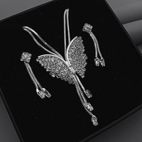 Silver Butterfly Necklace Set with Crystal Earrings