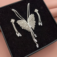 Silver Butterfly Necklace Set with Crystal Earrings
